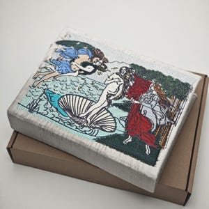 Embroidered Book Bag – Personalized Book Purse, Handmade Handbag, Book Lover Gift, Custom Embroidered Wedding Clutch The Birth of Venus