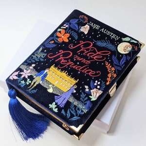 Embroidered Book Bag Clutch Purse Pride & Prejudice