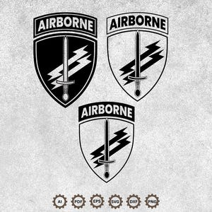 Airborne Shield Svg Bundle, Military Style Sword Lightning Vector, Cricut Cut File, Laser Engraving Digital Download