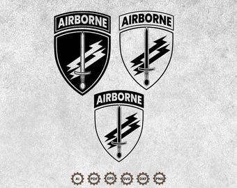 Airborne Shield Svg Bundle, Military Style Sword Lightning Vector, Cricut Cut File, Laser Engraving Digital Download