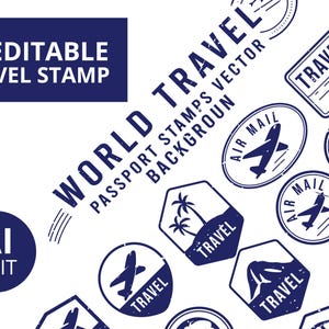 Bearbeitbares Pass-Stempel-Bundle | Reise Stempel Clipart | Urlaub Stempel | Tournüren Sticker | Illustrator Vorlage