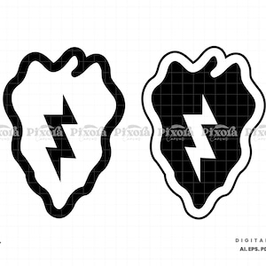 May include: Two black and white leaf-shaped designs with a lightning bolt graphic. The designs are outlined with a wavy border. The text "Pixola Canvas" is at the bottom left, and "DIGITAL DOWNLOAD" is at the bottom right.