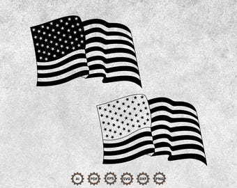 USA Flag Vector SVG PNG, American Flag Logo Design, Color & Monochrome Cut File, Cricut Silhouette Digital Download.