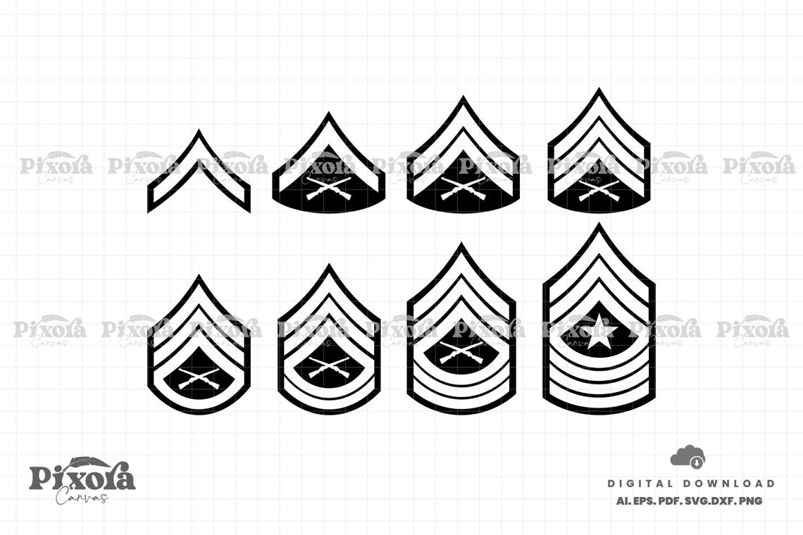 Usmc Ranks Svg Marine Enlisted Rank SVG Bundle, USMC E2-E9 Military Rank Vector, Usmc ...