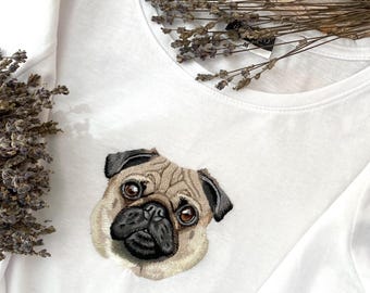 Custom Pet Portrait Embroidered T-Shirt, Hand-Stitched Dog Lover Gift