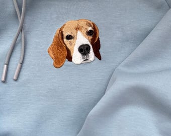 Sweat à capuche avec portrait d'animal de compagnie brodé à la main, sweat-shirt personnalisé pour chien et chat