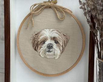 Marco de bordado personalizado con retrato de mascota, perro y gato bordados a mano a partir de una foto, regalo personalizado para amantes de las mascotas.