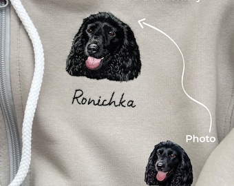 Custom Pet Portrait Hoodie, Hand Embroidered Dog Memorial Gift