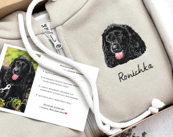 Custom Hand Embroidered Pet Portrait Hoodie, Dog Memorial Gift
