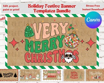 Christmas Banner Bundle Templates: Christmas Holiday Sign Festive Decor (Digital Download)