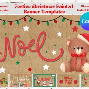Christmas Painted Banner Templates: Festive Editable Canva Holiday Sign Bundle (Digital Download)