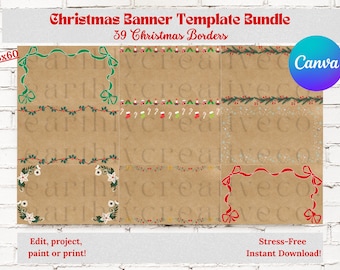Christmas Banner Template Bundle: 39 Festive Borders for Canva (Digital Download)