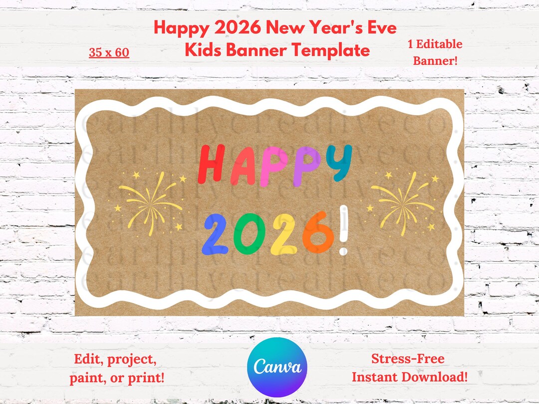 Happy 2026 New Year's Eve Kids Banner: Colorful Classroom Decor (canva ...