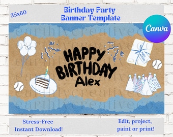 Birthday Boy Party Banner Template: Canva Birthday Sign Decor (Digital Download)