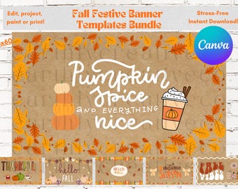 Thanksgiving Banner Templates Bundle: Festive Fall Canva Editable Banners (Digital Download)