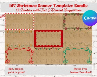 Merry Christmas Banner Border Templates: Editable Canva Holiday Banner Kit (Digital Download)