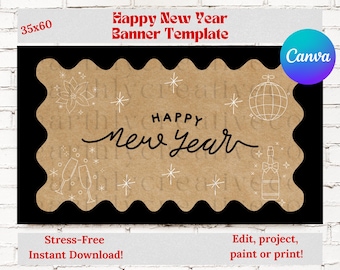 Happy New Year Banner Template: Paintable Banner Sign for Canva