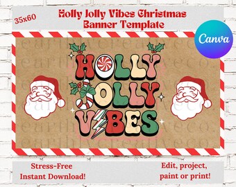 Holly Jolly Christmas Banner Template: Editable Canva Holiday Banner (Digital Download)