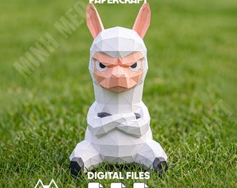 Grumpy Llama Papercraft, Camelid Low Poly 3D Paper Model, Lama DIY Paper Sculpture, Printable Paper Craft, Pepakura Template, PDF Papercraft