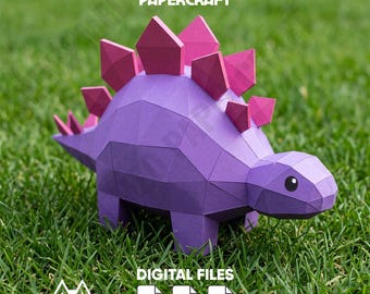 Cute Dinosaur Stegosaurus Papercraft PDF Template Low Poly 3D Paper Model DIY Printable Craft Kids Room Decor Paper Sculpture