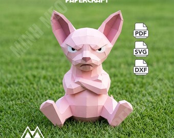 Grumpy Sphynx Cat Papercraft, Cat Low Poly 3D Paper Model, DIY Paper Sculpture, Printable Paper Craft, Pepakura Template, PDF Papercraft