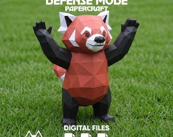 Red Panda Defense Mode papercraft 3d low poly pepakura template, DIY Paper Sculpture