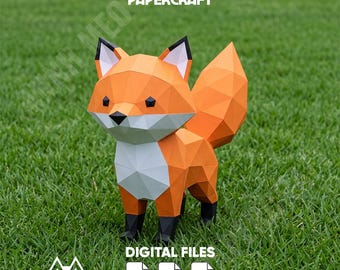 Fox Cub Papercraft 3D Model, Low Poly Paper Craft, DIY Paper Sculpture, Printable Paper Model, Pepakura Template, PDF Papercraft