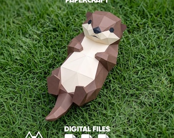 Floating Otter Papercraft 3D Model low poly pepakura template, Otter DIY Paper Sculpture