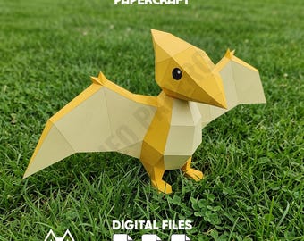 Cute Dinosaur Pteranodon Papercraft PDF Template Low Poly 3D Paper Model DIY Printable Craft Kids Room Decor Paper Sculpture