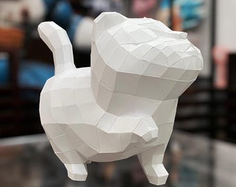 Haughty Cat Papercraft 3d low poly pepakura template, Kitten papercraft DIY Paper Sculpture