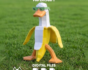 Banana Duck Papercraft Model low poly pepakura template, DIY Paper Sculpture, 3D paper model