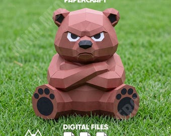 Grumpy Bear Papercraft, Low Poly 3D Paper Model, DIY Paper Sculpture, Printable Paper Craft, Pepakura Template, PDF Papercraft