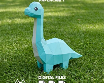 Cute Dinosaur Brachiosaurus Papercraft PDF Template Low Poly 3D Paper Model DIY Printable Craft Instant Download Kids Room Decor