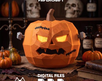 Frankenstein Pumpkin Papercraft, Halloween Pumpkin Decor, Low Poly Paper Craft, DIY Halloween Decoration, 3D Paper Model