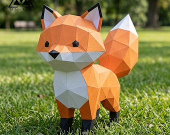 Fox Cub Papercraft 3D Model low poly pepakura template, DIY Paper Sculpture