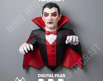 Halloween Dracula Papercraft Wall Sculpture, Vampire Wall Decor, Gothic 3D Paper Craft, DIY Paper Model Halloween Decoration