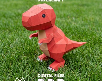 Cute Dinosaur T-rex Papercraft PDF Template Low Poly 3D Paper Model DIY Printable Craft Kids Room Decor Paper Sculpture