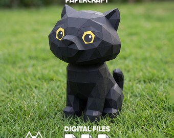 Cute Black Panther Cub papercraft 3d low poly pepakura template, DIY Paper Sculpture