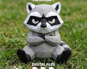 Grumpy Raccoon Papercraft, Low Poly 3D Paper Model, DIY Paper Sculpture, Printable Paper Craft, Pepakura Template, PDF Papercraft