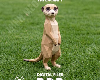 Meerkat Standing Papercraft Model, Low Poly Paper Craft, DIY Paper Sculpture, Printable 3D Paper Model, Pepakura Template, PDF Papercraft