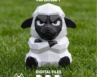 Grumpy Sheep Papercraft, Low Poly 3D Paper Model, DIY Paper Sculpture, Printable Paper Craft, Pepakura Template, PDF Papercraft
