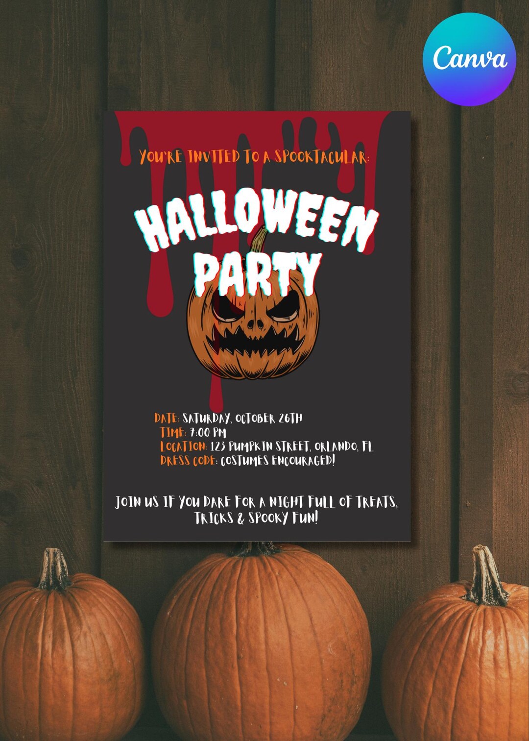 Editable Spooky Halloween Party Invitation Canva Template (digital) - Etsy