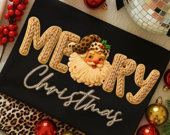 Feliz Navidad, Papá Noel de hilo PNG, Papá Noel navideño con leopardo coqueto PNG, Hilo para ganchillo PNG, Diseño navideño de ganchillo, Es la temporada navideña PNG