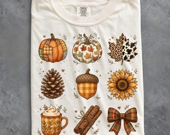 Comfort Colors® Fall Lover Shirt, Cute Fall Pumpkin Pattern Tee, Women Autumn Vibes Shirt, Thanksgiving Tee, Cottagecore Harvest Season Tee