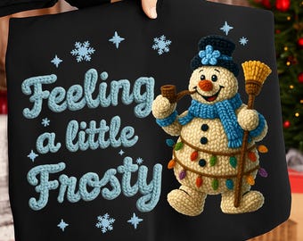 Diseño de sublimación PNG con un toque de frío, muñeco de nieve con hilo de gancho de pestillo, muñeco de nieve navideño de ganchillo, muñeco de nieve lindo PNG, vibraciones invernales