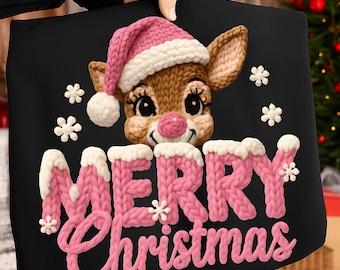 Merry Christmas Png, Reindeer Png, Latch Hook Yarn Png, Christmas Crochet Png, Faux Yarn Pink Reindeer Png, Christmas Design, Xmas Yarn Png