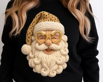 Papá Noel leopardo PNG, hilo para ganchillo PNG, ganchillo navideño, Papá Noel navideño PNG, Papá Noel leopardo de hilo grueso PNG, diseño navideño