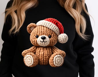 Oso navideño (Png), hilo de gancho de pestillo (Png), crochet navideño (Png), oso de hilo sintético (Png), diseño navideño, hilo navideño (Png), Navidad femenina (Png)