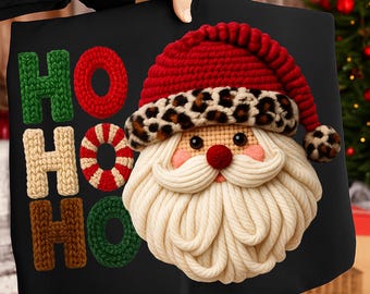 Ho Ho Ho Png, Faux Yarn Png, Faux Crochet Santa PNG, Christmas Santa Png, Latch Hook Yarn Santa Png, Christmas Design, Trendy Girly Xmas Png