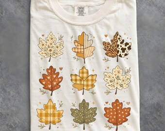 Comfort Colors® Fall Shirt, Maple Leaves T-shirt, Cute Fall Pattern Tee, Autumn Leaf Shirt, Women Fall Shirt, Thanksgiving Tee, Harvest Tee
